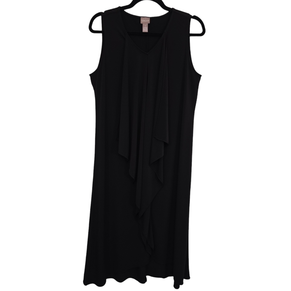 Chico's Size 1 Stretchy Ruffled Sleeveless Black Dress